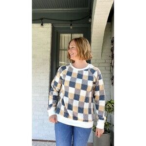 New Allegra K Junior's Plaid Long Sleeve Round Neck Pullover Sweater, S